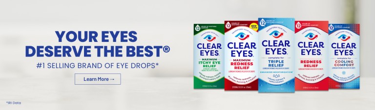 Clear Eyes eye drops product family.